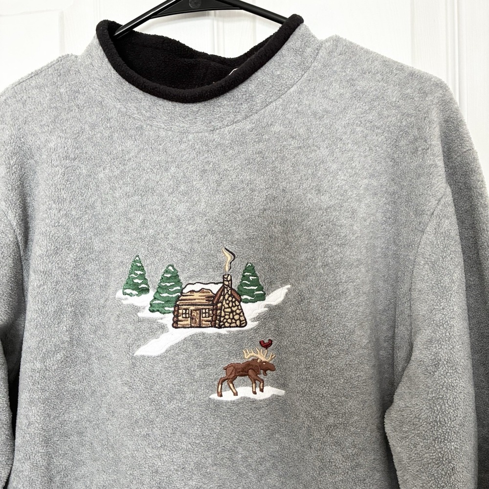 VTG C & B Sport Fleece Cozy Embroidered Winter Mock Neck Pullover Sweater Medium